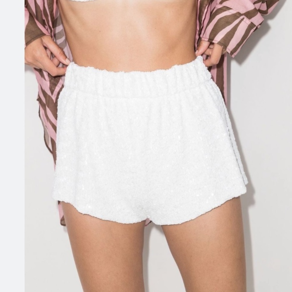 Oseree White Sequin Embellished Shorts